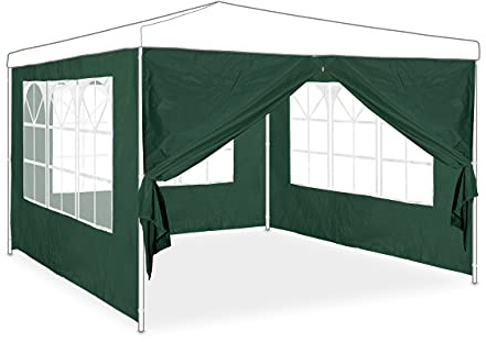 Relaxdays Seitenwand für Pavillon 4er Set, 3 Wände, Fenster, Seitenteil mit Reißverschluss, Kunststoff, HxB 2x3 m, grün