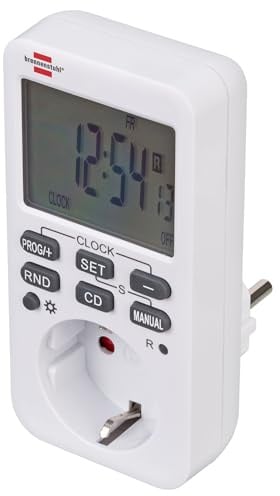 Brennenstuhl Comfort-Line Digitale Wochenzeitschaltuhr, digitale Timer-Steckdose (Wochen-Zeitschaltuhr für Innenbereich, Countdown-Funktion und mit erhöhtem Berührungsschutz) weiß