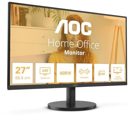 AOC U27B3A 27 Zoll UHD Monitor, 60Hz, IPS Panel, 4ms GtG, HDR10, Lautsprecher,(3840x2160 HDMI 2X 2.0 DP 1x 1.4) Schwarz