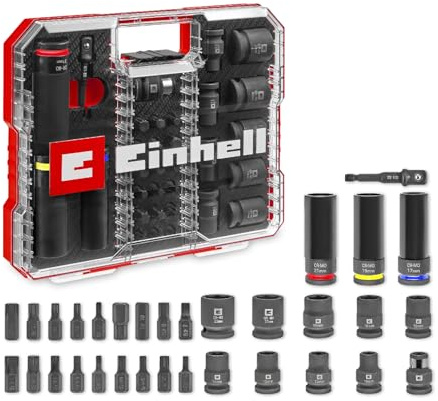Einhell XL-CASE 32-tlg. KFZ-Impact-Stecknuss- und Bit-Set | Kraftbits | Stecknüsse | Radnüsse mit Felgenschutz | Stecknussadapter | Bitadapter