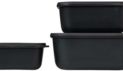 Mepal Multischale Cirqula Rectangular 3-teiliges Set - Mikrowellen Geschir - Geignet als Aufbewahrungsbox, Kuhlschrank, Gefrierschrank & Mikrowellengeschirr - 750, 1500 & 3000 ml - Nordic black