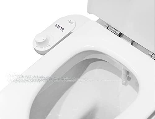 KMINA Bidet Aufsatz für Toilette Kaltwasser Weiß, WC Dusche nicht elektrisch mit 80 cm Schlauch, Toilette Bidet Einsatz mit Selbstreinigungsfunktion und verstellbarer Düse, ultra flach