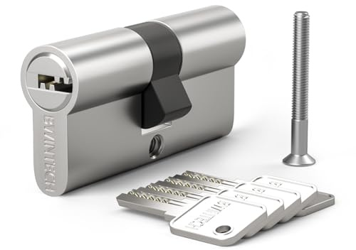 Bwintech 1 Stück 30/30mm Euro Messingzylinder, 60mm Schlüssel/Schlüssel zylinderschloss mit 5 horizontalen Messingschlüsseln,Anti Picking,Anti Bohr,Anti Snap,Anti Bumping, Satin Nickel Finish