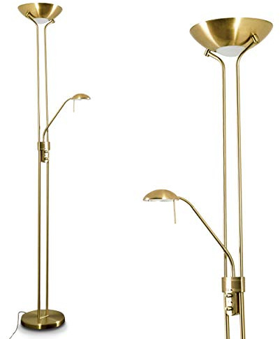 HOFSTEIN LED Stehleuchte Rom, dimmbarer Deckenfluter aus Metall/Glas in Messingfarben/Weiß, verstellbare Stehlampe 5 Watt/18 W, 2000 L, 3000 K, dimmbar über An-/Ausschalter, Schlafzimmer, Wohnzimmer