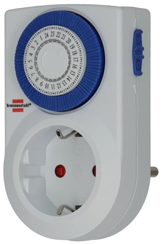 Brennenstuhl Zeitschaltuhr MMZ 20, mechanische Timer-Steckdose (Tages-Zeitschaltuhr, mit erhöhtem Berührungsschutz, für den Innenbereich) weiß