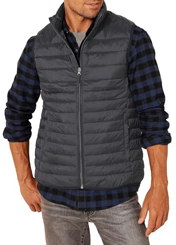 Amazon Essentials Herren Leichte, Wasserbeständige Pufferweste, Verstaubar, Schwarz, M