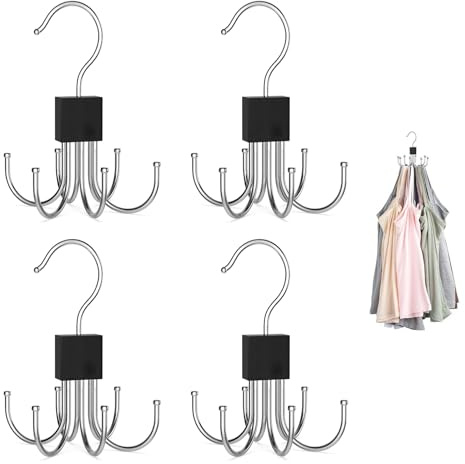 4 Stück Gürtel Aufbewahrung, 360 Grad Drehbarer Metall Gürtelhalter Platzsparend Gürtelhalter, Multifunktional Gürtel Organizer, Kleiderschrank Kleiderbügel Hook für Schals, Krawatten (Schwarz)