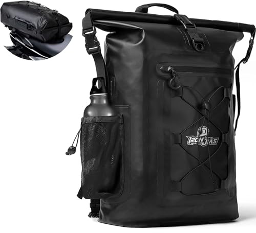 Grapelet Motorrad Rucksack，Wasserdicht Motorrad Rucksack 40L，Motorradrucksäcke für Herren，Rolltop Rucksack mit abnehmbaren Schultergurten PVC500D schwarz Dry Bag mit Seitentasche