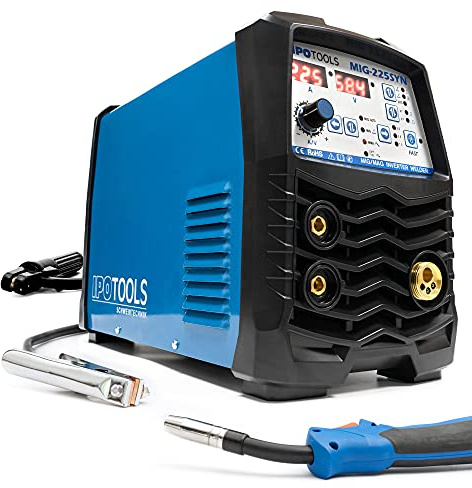 IPOTOOLS MIG-225SYN Inverter Schweißgerät MIG MAG - Schutzgas Schweissgerät mit 225 Ampere/Synergic Funktion/Fülldraht und Elektroden/E-Hand/Digitalanzeige/IGBT / 230V / 7 Jahre Garantie