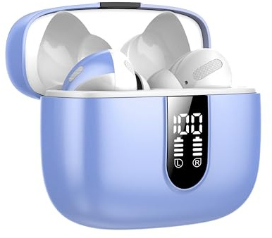 IKT Bluetooth Kopfhörer, In Ear Kopfhörer Kabellos Bluetooth 5.3 mit 50H Tiefer Bass, 2024 Neue Kabellose Kopfhörer Noise Cancelling Earbuds mit 4 ENC Mic, IPX7 Wasserdicht Ohrhörer, Hellblau