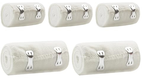 RUIJIE Elastische Binde Mullbinden 5 Rollen, Kompressions Verbände mit Metallclips, Binden Verband Elastische Bandagen Wickeln für Knie Handgelenke für Verstauchung Verletzungen (2 Größen)