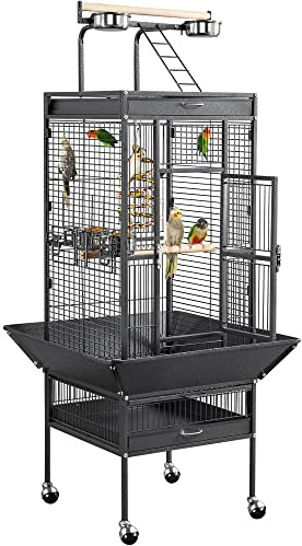 Yaheetech Vogelkäfig Vogelvoliere Vogelhaus Vogelbauer Käfig für Papageien 65,5 x 65,5 x 156 cm, Schwarz