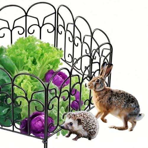 Amagabeli Dekoratives Gartenzaun 46cm(H) x 46cm(L) (5 Panels, Gesamtlänge 2.3m), Rostfrei Metallzaun ohne Graben für Außenbereich, Grenzzaun, Hundezäune für Blumenbeete, Schwarz