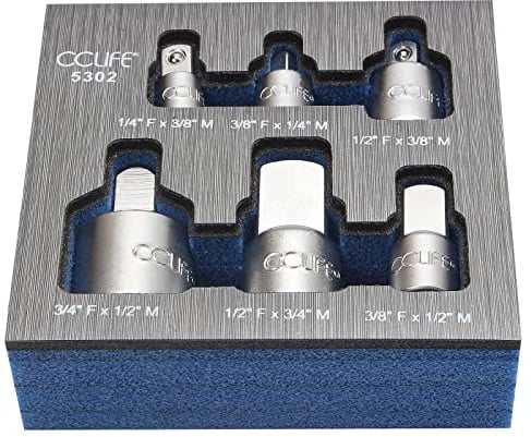 CCLIFE Stecknuss Adapter 6tlg 1/4-3/4 Zoll Cr-V bidirektional für Ratschen | Chrom-Vanadium | 1/4-3/4 Zoll | 6tlg bidirektional | mit Schaumstoff | Ratschen Steckschlüssel | Kfz Werkstatt Heimwerker