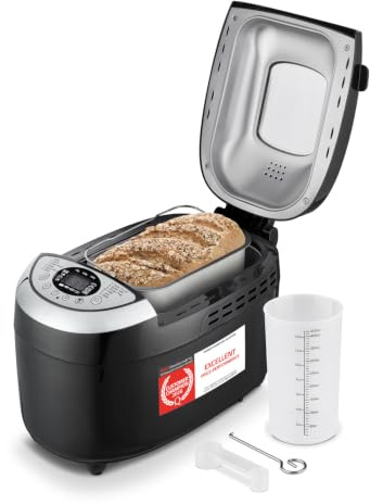 TZS First Austria - Brotbackautomat mit 12 Automatikprogrammen 850W - Vollautomatische Brotbackmaschine 700-1250g Füllmenge - Bread Maker mit Sichtfenster, Timer, Zubehör & Warmhaltefunktion - Schwarz