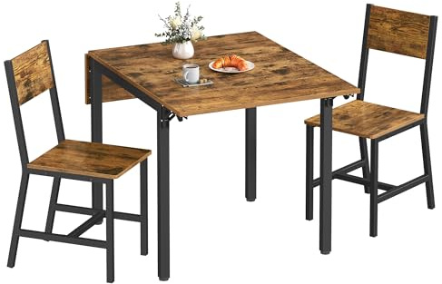 VASAGLE Esstisch mit 2 Esszimmerstühlen, Esszimmermöbel-Set, Essgruppe, für Wohnzimmer, Küche, Metallrahmen, einfache Montage, vintagebraun-schwarz KDT078S03V1