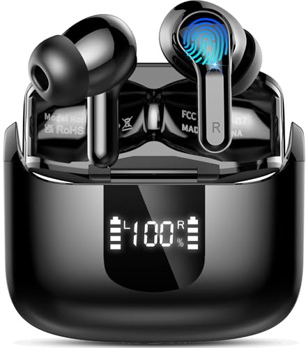 Bluetooth Kopfhörer, 50Std 3D-Stereo Kopfhörer Kabellos Bluetooth 5.4, Tiefer Bass Wireless Earbuds, 4 ENC Noise Cancelling Mic, 3g Mini USB-C in Ear Ohrhörer, IP-X7 Wasserdicht Headphones Sport Gym