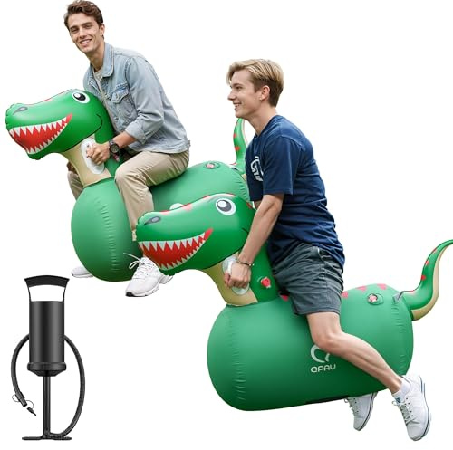 QPAU Aufblasbarer Hüpf Dinosaurier 2 Stück mit Handpumpe, Hochbelastbar Riese Hüpfende Pal, 220lbs Tragfähigkeit, Hüpftier Hopper Spielzeug, Innen Außen Hüpfpferd, für Mädchen Jungen im Alter von 5+