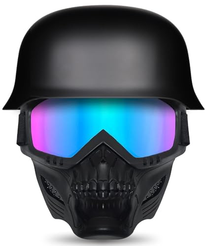 YHQUDGWT Retro Jethelm Motorradhelm mit ECE, Deutscher Halbschalenhelm für Herren Damen, Belüftetes Innenfutter Schnellverschluss, Chopper Moped Roller Cruiser Mofa Helm 55–62cm