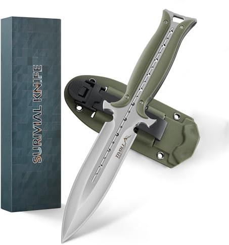 TIVOLI Outdoor Messer Feststehendes Klingen, Full Tang Jagdmesser mit Kydex-Hülle, Gürtelmesser mit Multifunktionswerkzeug, Geeignet für Camping, Dschungel-Exploration, Wandern in Olivgrün