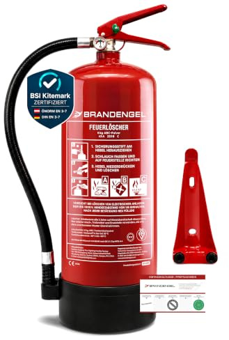 Brandengel® 6 kg ABC-Pulver-Feuerlöscher, Werksneu geprüft, 43A 233B C | Inkl. Instandhaltungsnachweis & Manometer, BSI-zertifiziert nach DIN EN 3-7 & ÖNORM EN 3-7 – ideal für Haus, Garage & Gewerbe
