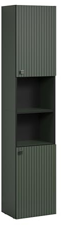 trendteam smart living PureBliss Hochschrank Grün Rillenoptik 2 offene Fächer 4 Einlegeböden 40 x 186 x 31 cm Badezimmerschrank mit edlen Metallgriffen für Badezimmer