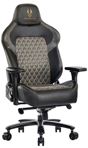 Fantasylab Gaming Stuhl 200KG Belastbarkeit Bürostuhl 200KG Verstellbare Armlehne 4D Gamer Stuhl mit Lendenwirbelstütze Chefsessel Ergonomischer Schreibtischstuhl Schwarz/Grau