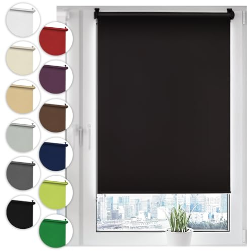 Verdunkelungsrollo Klemmfix ohne Bohren 50cm x 130cm Schwarz Verdunklungsrollo Fensterrollo Rollo Seitenzugrollo Klemmrollo für Fenster & Tür