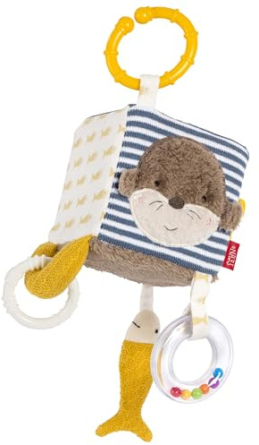 Fehn Activity-Würfel Otter – Motorik-Spielzeug mit Greifelementen zum Aufhängen – Für Babys und Kleinkinder ab 0+ Monaten – Maße: 10 x 10 cm