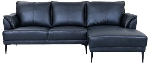 Furnhouse Soul Ecksofa L-Form | 100% Echtleder | 3-Sitzer Mit Ottomane Rechts | Taschenfederkern | Schwarz – Skandinavisches Design