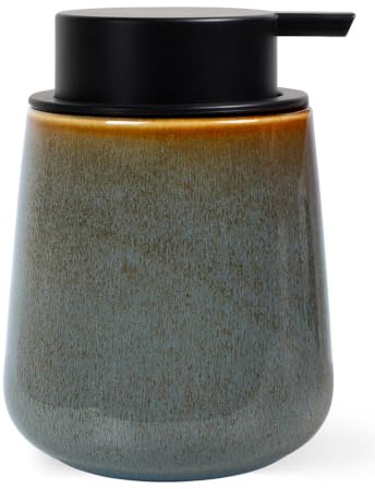 Autumnlife Seifenspender aus Natürlichem Porzellan Spülmittelspender, 350ml Seifenspender Steingut Soap Dispenser für Bad, Küche, Nachfüllbar Flüssigseife Spender mit Groß Pumpenkopf, Grün&Blau