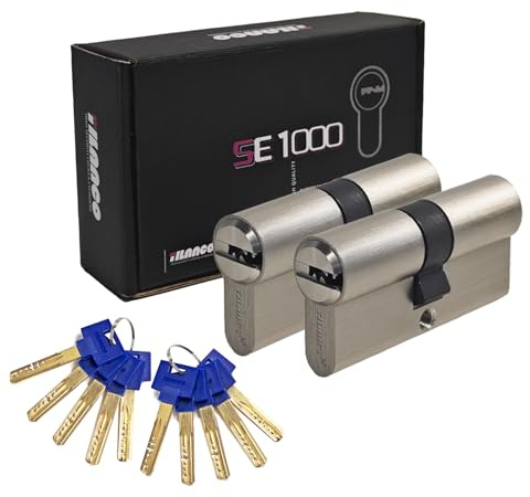 HEXIHER Massiver Schließzylinder gleichschließend 2er Set 30/30 Zylinderschloss Messing mit 10 Schlüssel - Länge: 60 mm, A:30 B:30 - SE1000