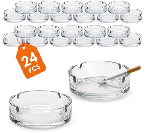 Glas Aschenbecher rund 10 cm - 24 Stück - Tisch Ascher transparent Außen