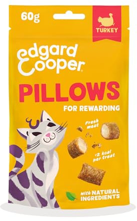 Edgard Cooper natürliche Katzensnacks, Pillows mit Truthahn 1 x 60 g , hypoallergen, mit frischem Fleisch, getreidefrei, weniger als 2 kcal pro Snack, natürliche Zutaten ohne Zuckerzusatz.