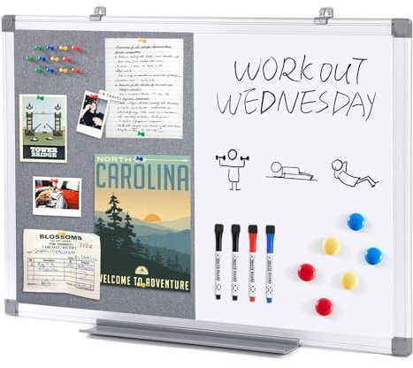 Swansea Whiteboard Magnettafel und Pinnwand Filz mit Aluminiumrahmen für Wohnung, Büro, Küche und Schule, 60X45cm