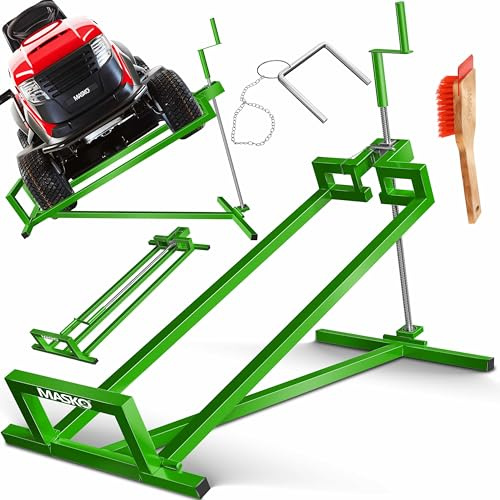 MASKO® XXL Rasentraktorheber 450 kg Hebevorrichtung Hebebühne Aufsitzmäher – Rasentraktor Heber, 45° verstellbar, universal Reinigungshilfe mit Zubehör, Grün