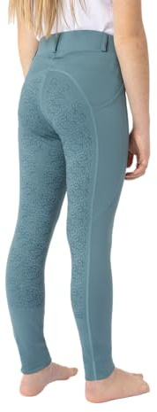 HORZE Kinder Reitleggings DEA, Reithose Mädchen, Gürtelschlaufen, Vollbesatz, Handytasche, Blau, 146/152