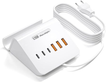 POANES Ladegerät Mehrfach Ladestation Mehrere Geräte 3A3C Netzteil 6 Port für iPhone 11/12/13 Pro Max XS Max XR X 8 7 6 Plus, Samsung Galaxy S21 S9 S8 Plus, LG, Huawei etc (Weiß 25W)