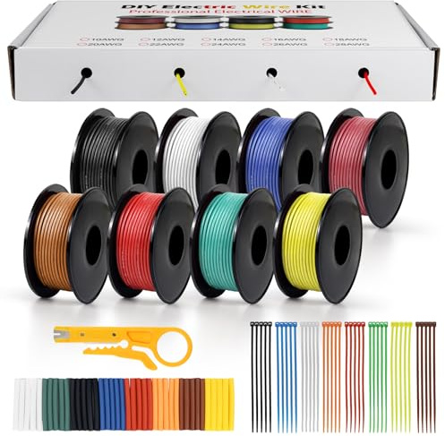 LightingWill 20 AWG 0,5mm² Silikon Elektrokabel Set in 8 Farben, 5 Meter pro Rolle Litzendraht Kabel, Flexibel Verzinntes Kupferkabel für DIY, KFZ, Heiminstallationen und Stromverkabelungen