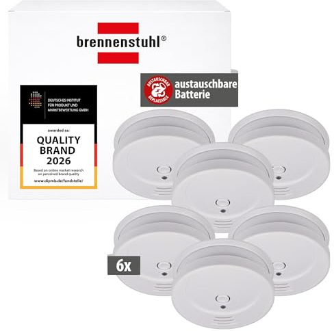 Brennenstuhl Rauchmelder Set, 6X RM C 9010 mit austauschbarer Batterie (geprüft nach EN 14604, durchdringendes Alarmsignal) weiß