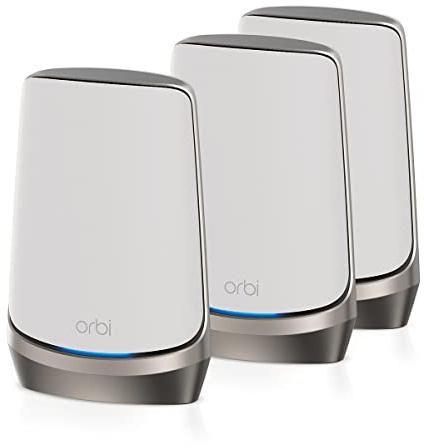 NETGEAR Orbi WiFi 6E Mesh Quad-Band WLAN System (RBKE963) | WiFi 6E Router mit 2 Satelliten | Abdeckung bis zu 600 m² und 200 Geräte mit 10,8 GBit/s (AXE11000) | einfache App Installation