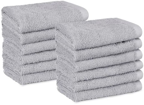 Amazon Basics Waschlappen Set, 100% Baumwolle Extra Saugfähig Schnelltrocknend, 30 x 30 cm, Grau, 12er-Pack