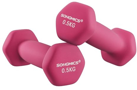 SONGMICS Hanteln 2er Set, 2 x 0,5 kg, Kurzhanteln mit matter Beschichtung aus Neopren, rutschfest, Fitness, Krafttraining, für Zuhause, Fitnessstudio, pink SYL61PK