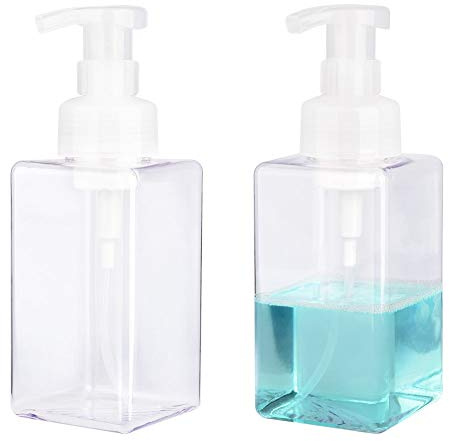 UUJOLY Schaumseifenspender, 450 ml, nachfüllbare Pumpflasche aus Kunststoff für Flüssigseife, Shampoo, Duschgel (2 Stück) (transparent)
