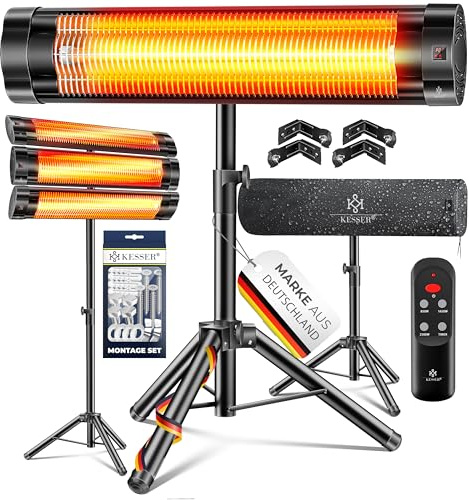 KESSER® Infrarotstrahler Heizstrahler Terrassenstrahler 2500W mit Fernbedienung inkl. Schutzhülle höhenverstellbarem Teleskopstativ Wickeltischstrahler Terrassenheizer Quarzstrahler Infrarot