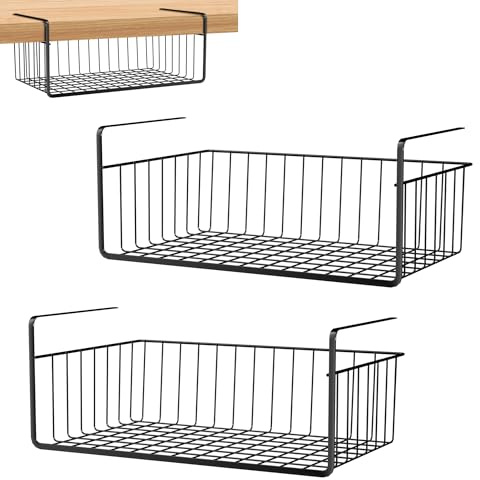 FIVMEN 2X Unterregal Hängekorb Metall Drahtkorb Metallkorb Regaleinhängekorb Aufbewahrungskorb Schrank Organizer für Küche Büro Speisekammer Bad Schrank, 40x25x15 cm
