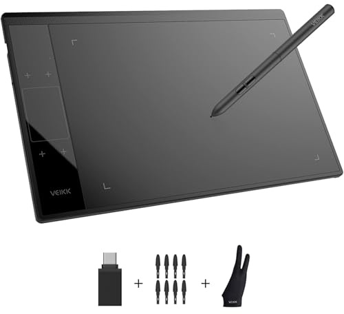 Grafiktablett VEIKK A30 V2 mit 4 Sensortasten und einem Gestenpad, 10x6 Zoll Pen Tablet mit Batterielosem Stift und 8192 Professionellen Druckstufen, Kompatibel mit Win/Linux/Android/Mac