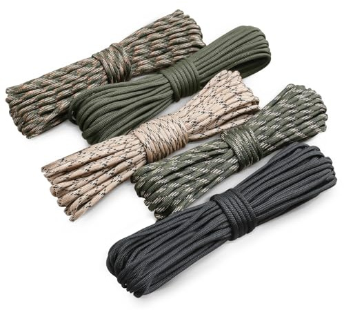 VABNEER 5er Set Paracord 550, 10m x 4mm, 7-strängig, bis 250kg belastbar, Ideal für Outdoor Survival & Camping