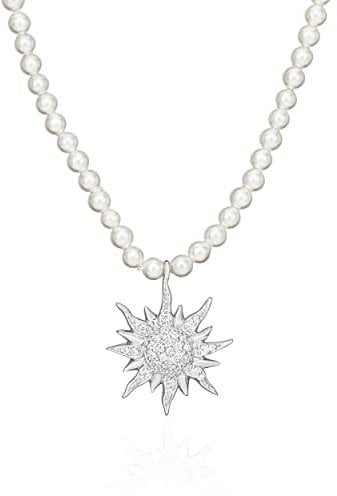 NKlaus Dirndl Trachtenschmuck 42cm Perlenkette Sonne Anhänger 925 Silber Zirkonia Weiß 11251