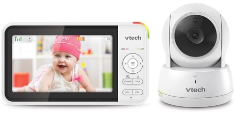 VTech VM924 Video Babymonitor mit Kamera, 5 LCD-Display, Lange Akkulaufzeit, Nachtsicht, 300 Meter Reichweite, Pan&Tilt&Zoom, Lullaby, Beruhigende Geräusche, Temperatursensor